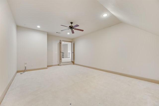 2137 Langdon Dr, Frisco, TX 75033 - unfurnished room with recessed lighting, a ceiling fan, light carpet, baseboards, and lofted ceiling