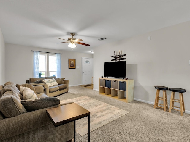 624 Hallvale Dr, White Settlement, TX 76108 - living area with a ceiling fan, carpet flooring, and baseboards