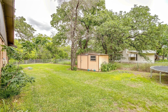 814 Branding Iron Trl, Granbury, TX 76049 - view of yard featuring a trampoline, a storage unit, and an outbuilding