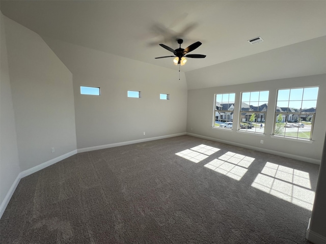 carpeted empty room with baseboards and ceiling fan