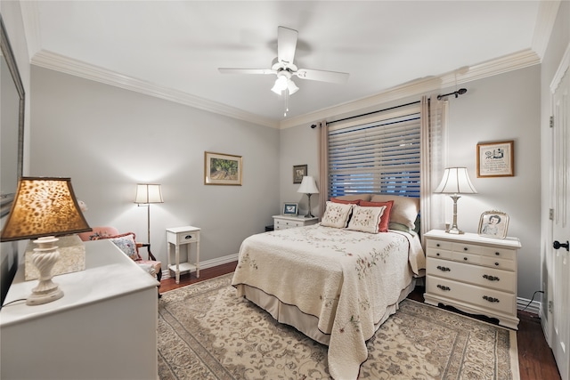 4019 Brooks Ct, Highland Village, TX 76226 - bedroom with ornamental molding, wood finished floors, baseboards, and ceiling fan