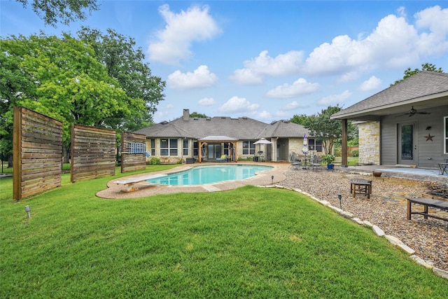 4019 Brooks Ct, Highland Village, TX 76226 - view of pool featuring a ceiling fan, a patio, and a gazebo