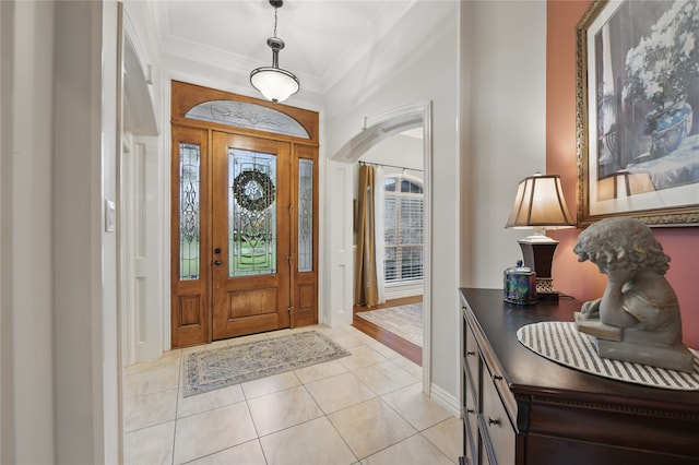4019 Brooks Ct, Highland Village, TX 76226 - entrance foyer with ornamental molding, light tile patterned floors, and baseboards