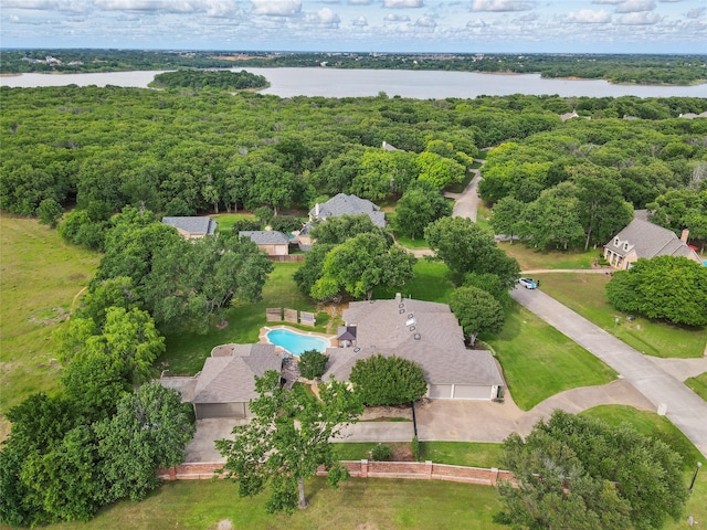 4019 Brooks Ct, Highland Village, TX 76226 - aerial overview of property's location featuring a large body of water and a pool area