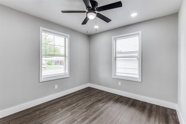 437 22nd St, Grand Prairie, TX 75050 - spare room featuring baseboards, dark wood-style flooring, recessed lighting, and ceiling fan