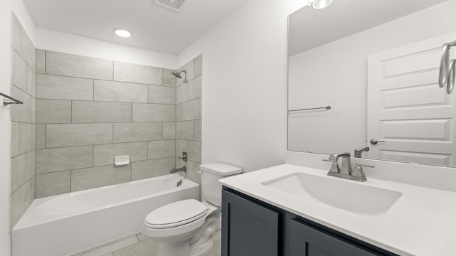 1906 Bobbin Ml, Forney, TX 75126 - full bathroom featuring vanity, toilet, shower / washtub combination, recessed lighting, and tile patterned floors