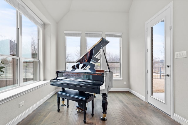 720 Waterbrook Pkwy, Argyle, TX 76226 - sitting room featuring wood finished floors, vaulted ceiling, and baseboards