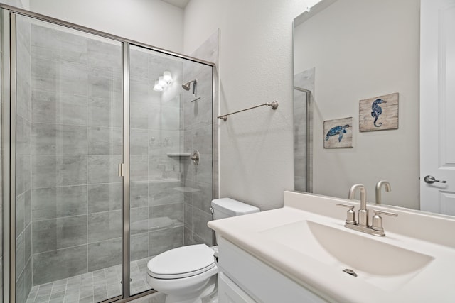 720 Waterbrook Pkwy, Argyle, TX 76226 - full bath with a shower stall, toilet, vanity, and a textured wall