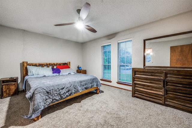 2708 Winchester Ct, Denton, TX 76209 - carpeted bedroom featuring a ceiling fan and a textured ceiling