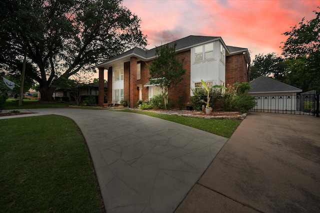 2608 Rivercrest Dr, Arlington, TX 76006 - view of front of home with brick siding, a front lawn, concrete driveway, and a shingled roof