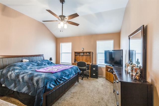 4012 Summerhill Ln, Fort Worth, TX 76244 - bedroom with lofted ceiling, light colored carpet, an office area, and ceiling fan
