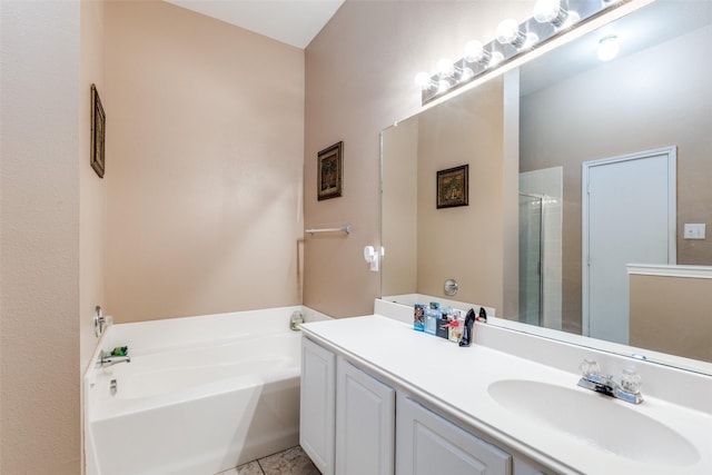 4012 Summerhill Ln, Fort Worth, TX 76244 - bathroom featuring a garden tub, a shower with door, and vanity