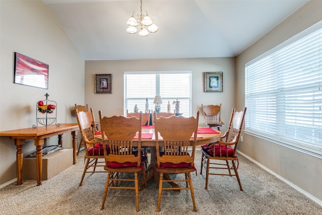 4012 Summerhill Ln, Fort Worth, TX 76244 - carpeted dining area with lofted ceiling, a chandelier, and baseboards