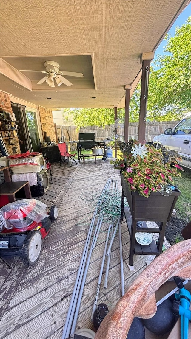 3104 Wintersmith Dr, Arlington, TX 76014 - wooden terrace featuring a ceiling fan