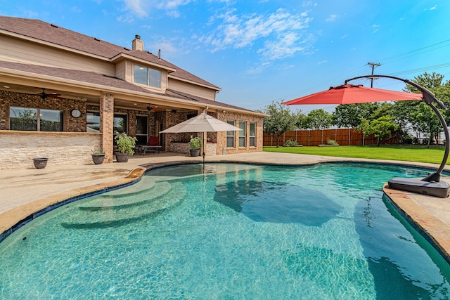 1837 Trail Dr, Rockwall, TX 75087 - view of pool with a ceiling fan and a patio area