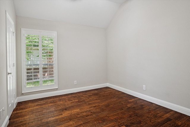 11968 Cobblestone Dr, Frisco, TX 75035 - unfurnished room with lofted ceiling, baseboards, and dark wood finished floors