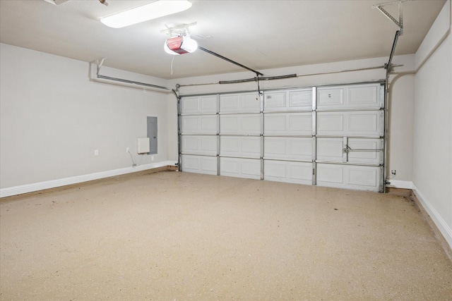 11968 Cobblestone Dr, Frisco, TX 75035 - garage featuring a garage door opener, baseboards, and electric panel