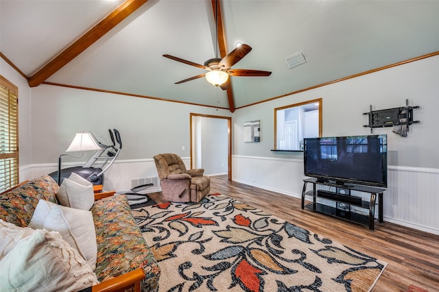 3336 Sage Brush Trl, Plano, TX 75023 - living room with wood finished floors, a wainscoted wall, and a ceiling fan