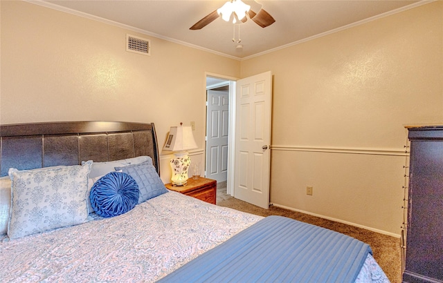 404 Jones St, Cedar Hill, TX 75104 - carpeted bedroom featuring crown molding, ceiling fan, and baseboards