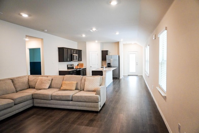 3128 Bettin Dr, Mesquite, TX 75126 - living area with dark wood-style flooring, baseboards, and recessed lighting