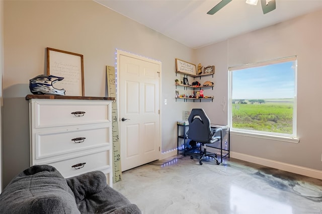1061 N Whitt Rd, Perrin, TX 76486 - office featuring ceiling fan, baseboards, and finished concrete floors