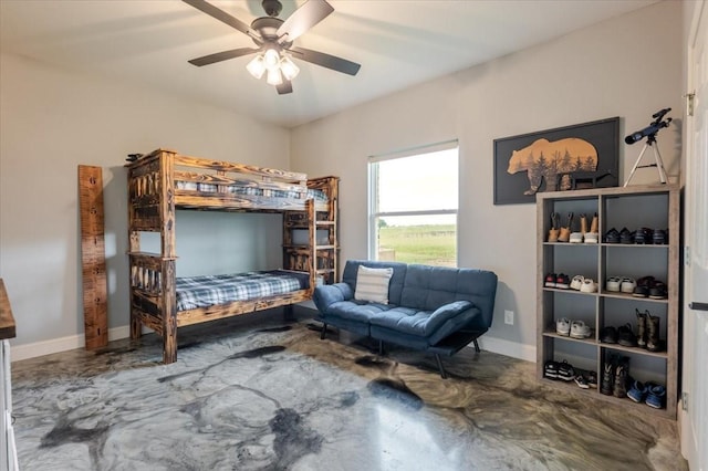 1061 N Whitt Rd, Perrin, TX 76486 - bedroom with finished concrete flooring, baseboards, and a ceiling fan
