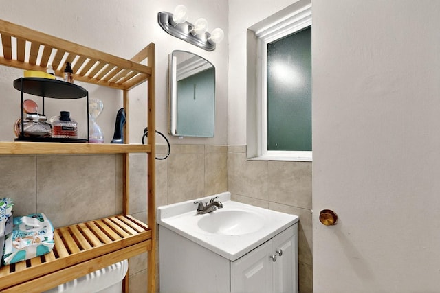 2422 Sue Cir, Mesquite, TX 75149 - bathroom with vanity and tile walls