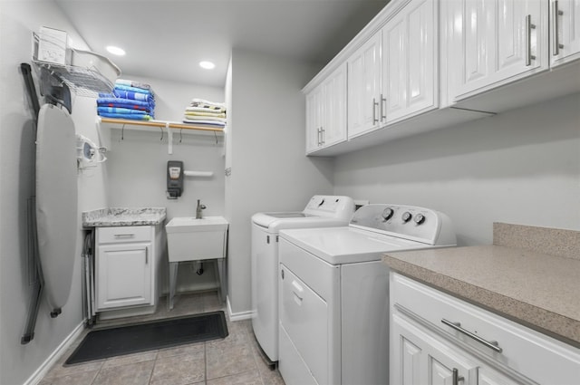 1233 Fox Hunt Trl, Willow Park, TX 76087 - washroom featuring washer and dryer, cabinet space, recessed lighting, light tile patterned floors, and baseboards