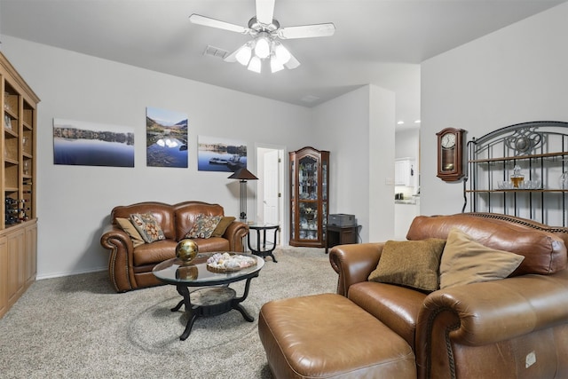 1233 Fox Hunt Trl, Willow Park, TX 76087 - carpeted living room with a ceiling fan