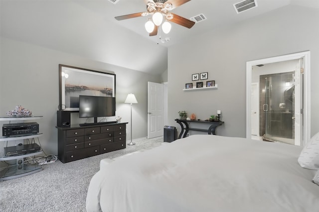 1233 Fox Hunt Trl, Willow Park, TX 76087 - bedroom featuring carpet flooring, vaulted ceiling, and ceiling fan