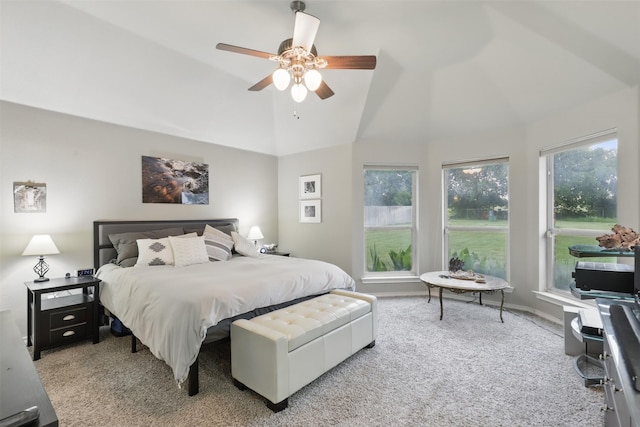 1233 Fox Hunt Trl, Willow Park, TX 76087 - bedroom with carpet floors, ceiling fan, high vaulted ceiling, and baseboards
