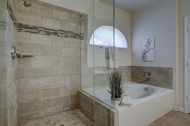 1300 Shelby Ct, Wylie, TX 75098 - full bathroom with a bath, a tile shower, and tile patterned floors