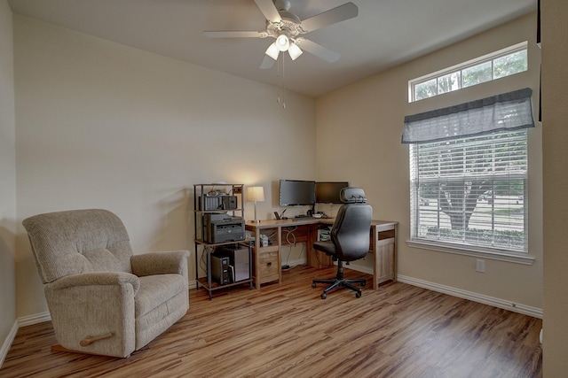1300 Shelby Ct, Wylie, TX 75098 - office with light wood-style flooring, baseboards, and ceiling fan