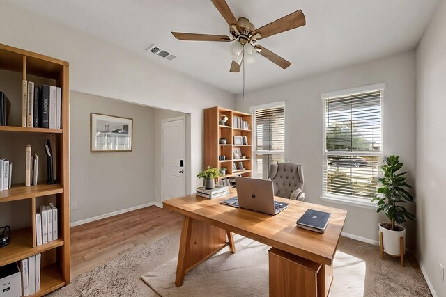 4612 Corktree Ln, Fort Worth, TX 76036 - office featuring ceiling fan, baseboards, and light wood-style floors