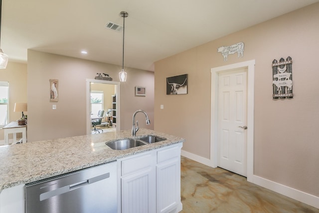 505 Advance Rd, Weatherford, TX 76088 - kitchen with stainless steel dishwasher, a sink, baseboards, and white cabinets