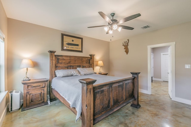 505 Advance Rd, Weatherford, TX 76088 - bedroom with baseboards, concrete flooring, and ceiling fan