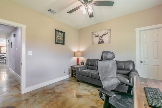 505 Advance Rd, Weatherford, TX 76088 - living room featuring ceiling fan, concrete flooring, and baseboards