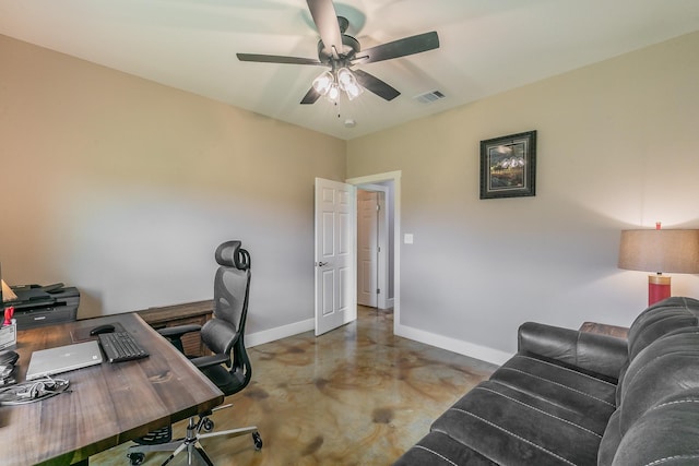 505 Advance Rd, Weatherford, TX 76088 - home office featuring concrete floors, baseboards, and a ceiling fan