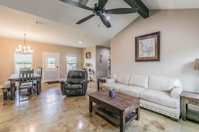 505 Advance Rd, Weatherford, TX 76088 - living area with a ceiling fan, concrete floors, a chandelier, baseboards, and recessed lighting