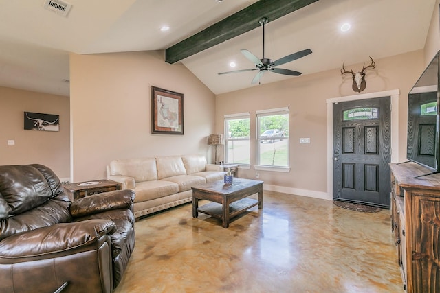 505 Advance Rd, Weatherford, TX 76088 - living room with a ceiling fan, baseboards, concrete floors, and recessed lighting