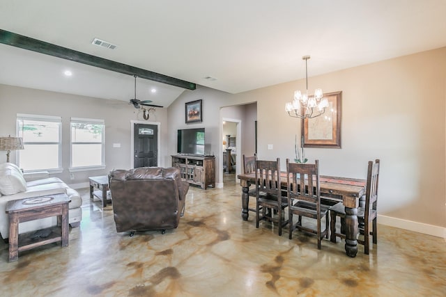 505 Advance Rd, Weatherford, TX 76088 - dining area with concrete floors, baseboards, a chandelier, a ceiling fan, and recessed lighting