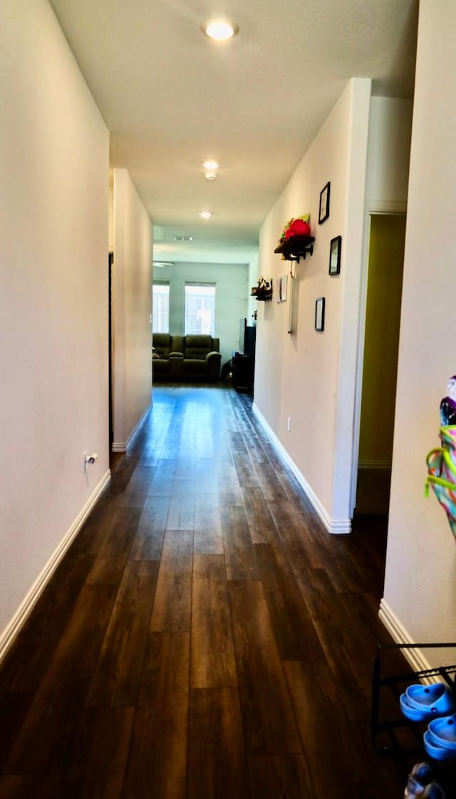 1129 Cropout Way, Fort Worth, TX 76052 - corridor featuring dark wood-style flooring, baseboards, and recessed lighting