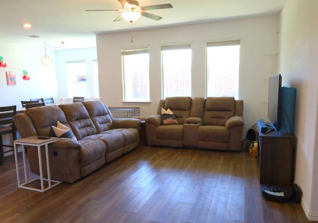 1129 Cropout Way, Fort Worth, TX 76052 - living area with ceiling fan and dark wood-style flooring