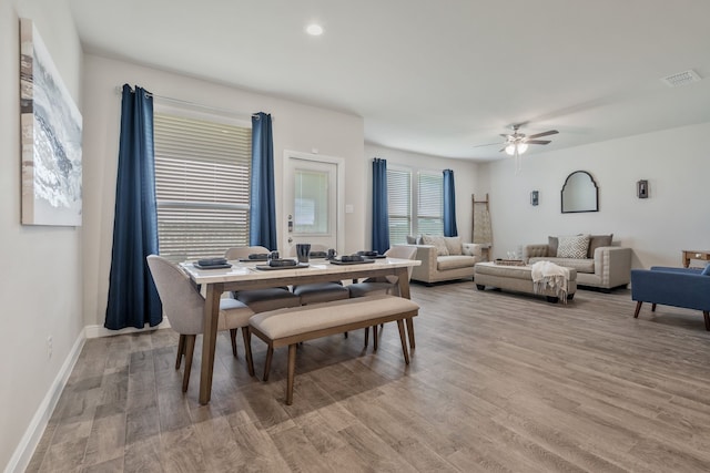 15720 Redgrave Dr, Fort Worth, TX 76247 - dining area with light wood-type flooring, ceiling fan, and baseboards