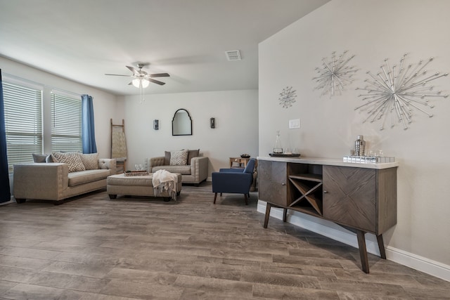 15720 Redgrave Dr, Fort Worth, TX 76247 - living area with wood finished floors, ceiling fan, and baseboards