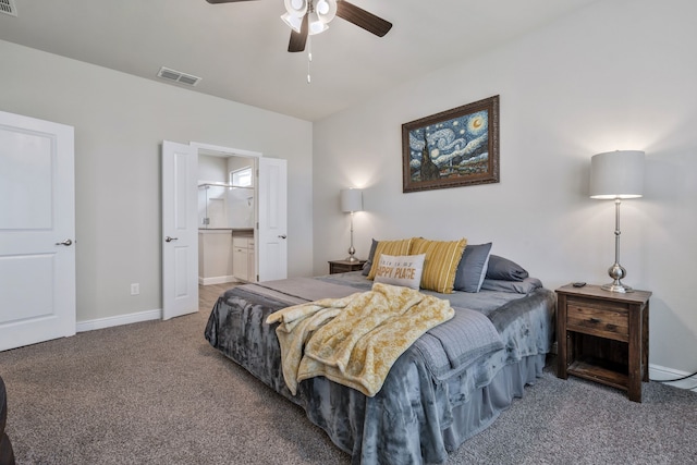 15720 Redgrave Dr, Fort Worth, TX 76247 - bedroom featuring carpet floors, baseboards, a ceiling fan, and connected bathroom
