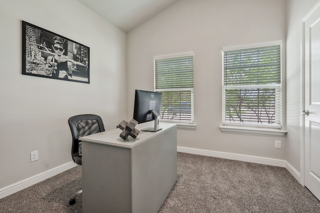 15720 Redgrave Dr, Fort Worth, TX 76247 - office space featuring carpet floors, vaulted ceiling, and baseboards