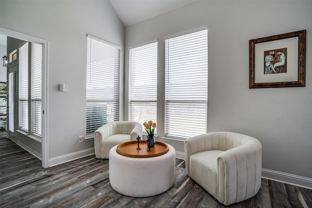 1312 Merrimac Dr, Allen, TX 75002 - sitting room featuring vaulted ceiling, baseboards, and wood finished floors