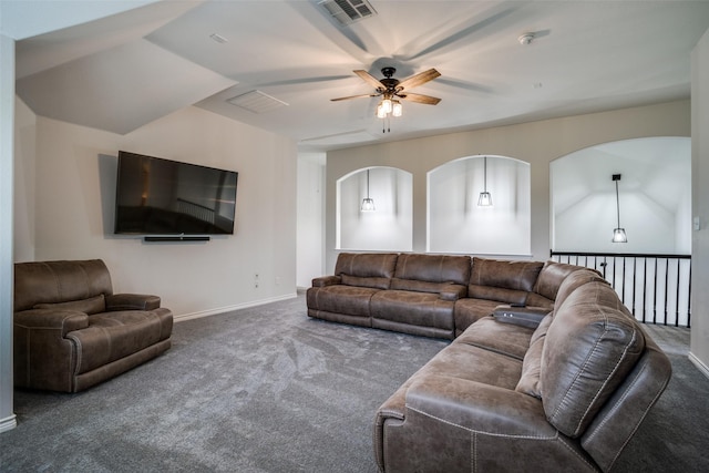1312 Merrimac Dr, Allen, TX 75002 - living room featuring a ceiling fan, carpet flooring, and baseboards