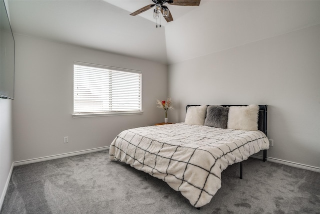 1312 Merrimac Dr, Allen, TX 75002 - bedroom featuring carpet floors, baseboards, lofted ceiling, and ceiling fan